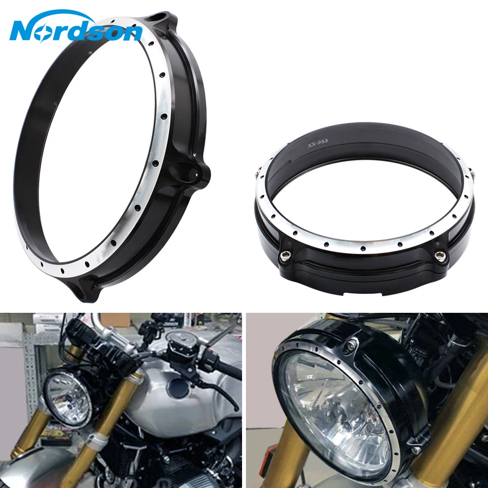 Nordson Alluminio 7 "Moto Faro Lunetta Trim Ring Cover Per Bmw R Ninet Scrambler Pure 2014 2015 2016 2017 2018 2019