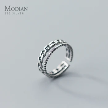

Modian Hight Quality 925 Sterling Silver Retro Geometric Line Double Circle Ring for Women Free Fize Ring Fine Jewelry Bijoux
