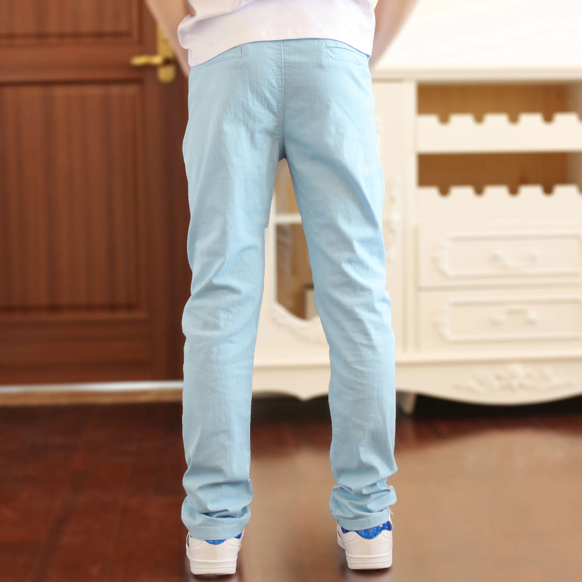 light blue Детские штаны детские весенне-осенние хлопковые брюки, одежда для маленьких мальчиков, штаны г., однотонные, яркие, большие размеры 110-180, повседневная одежда - Цвет: light blue