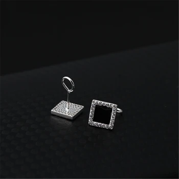 

S925 Sterling Silver Earrings Classic Boutique Fashion Atmosphere Black Square Zircon Wild Girl Earrings