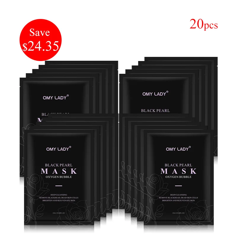 20 pcs OMY LADY кислородная пузырчатая маска для лица, аминокислота, Глубокая очистка пор, черная маска для лица, отбеливающая маска для ухода за кожей лица, уход за лицом - Цвет: 20 pcs