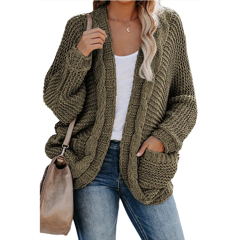 

2020 New Sweater Women's Autumn Winter Medium Length Coat Large Pocket Women's Sweater And Sweater