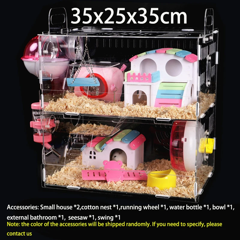 Big Deluxe 2-Floor Transparent Acrylic Hamster Guinea Pig Cage