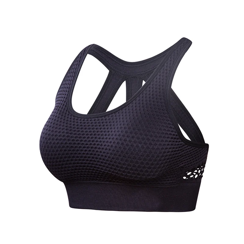 Черный Женский спортивный дышащий бюстгальтер, сетчатый, противоударный, пуш-ап, удобный, для йоги, бюстгальтеры для фитнеса, бега, спортзала, жилет, топ - Цвет: Черный