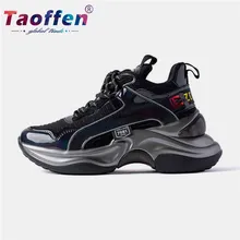 Taoffen/женские кроссовки из высококачественной натуральной кожи; прогулочная обувь; женские модные черные кроссовки для отдыха; спортивная обувь; Размеры 35-40