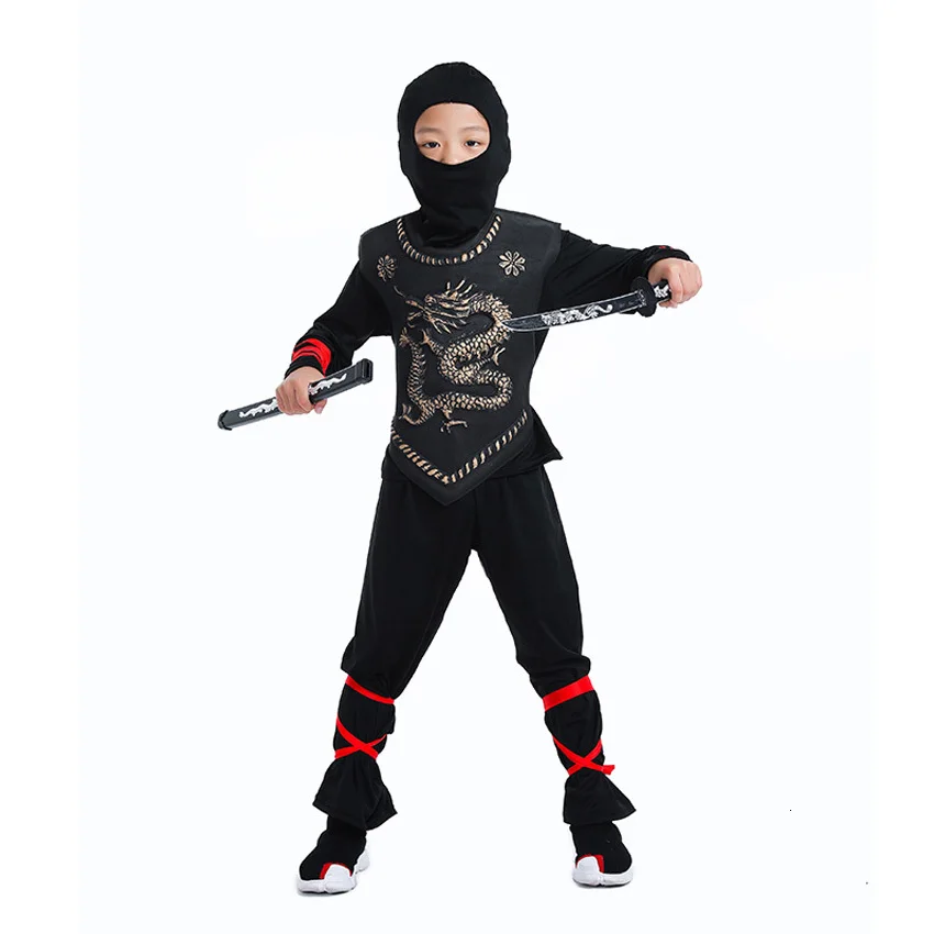 Хэллоуин косплей дети мальчики ниндзя Наруто Униформа японский убийца черные костюмы самурая стелс Пурим карнавальное платье подарок