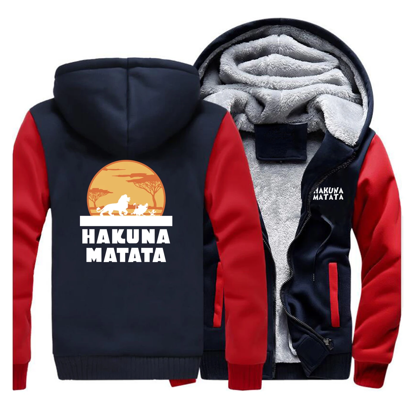 Мужская толстовка с капюшоном, реглан, размера плюс, HAKUNA, MATATA, с принтом, Вельветовая утолщенная Толстовка с длинным рукавом, пальто, Осень-зима - Цвет: Red Dark Blue5