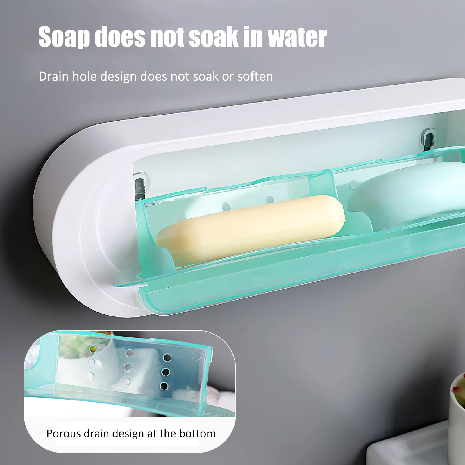 Punch Free Soap Tray Wall Mounted Rack Two Compartments Space Saving Box with Flip Lid Water Collection | Дом и сад