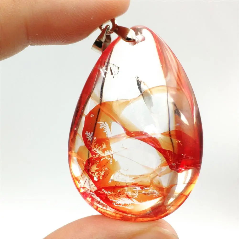 

Natural Red Limonite Phantom Quartz Crystal Multi-inclusions Tree Leaf Necklace Pendant 40x28x16mm Women Man Rare Fashion AAAAA