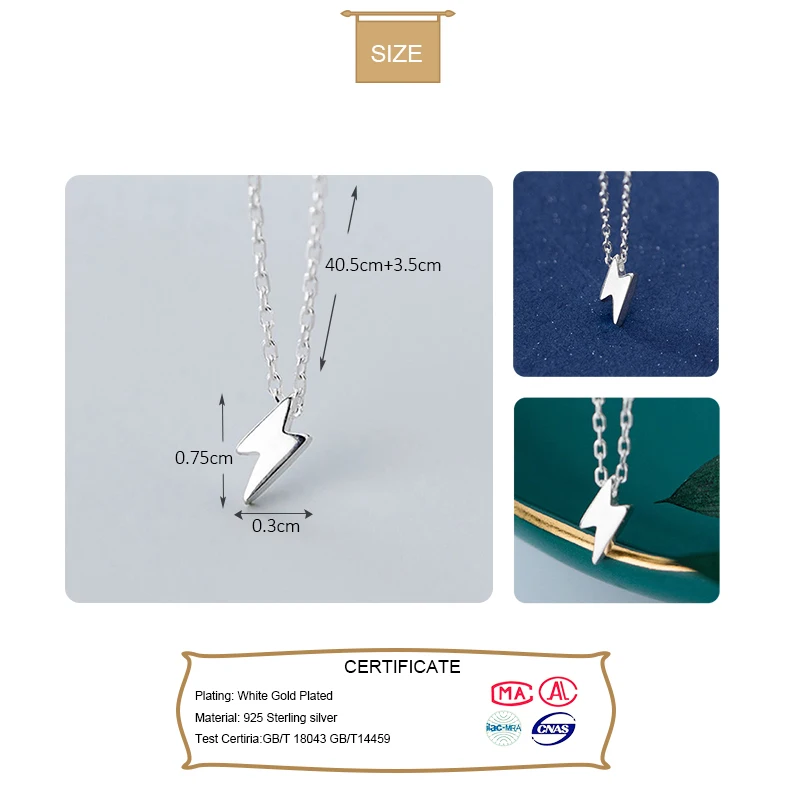 Trusta Lightning Necklace 925 Sterling Silver Made Real Silver Pendant Girls Love Gift for Women Necklaces Jewelry DS2356