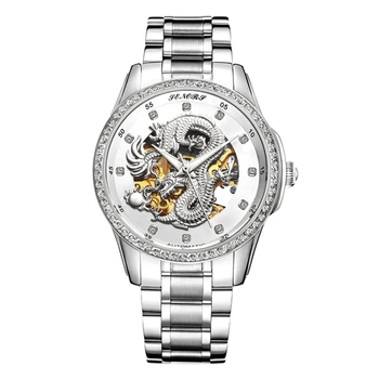 

6colors Senors Men's Watch Skeleton Hollow Silver Dragon Mechanical Watch Automatic Winding Waterproof Relogio Masculino