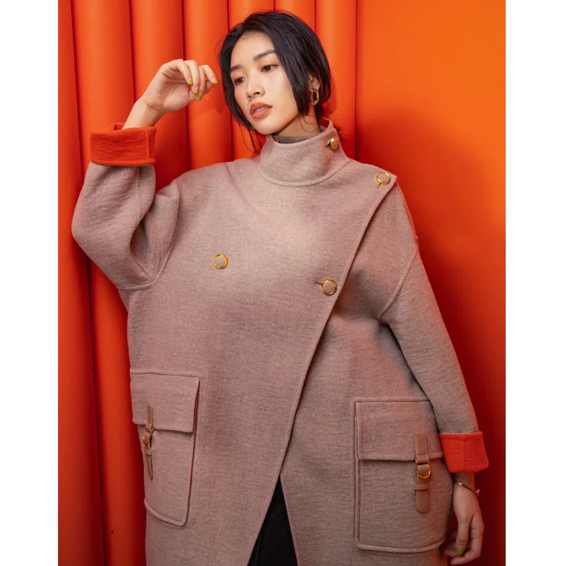 Winter Autumn 50% Cashmere Coat Alpaca Warm Winter Coat Women Long Wool Coat Office Lady Slim Female Overcoat Oversize Plussize