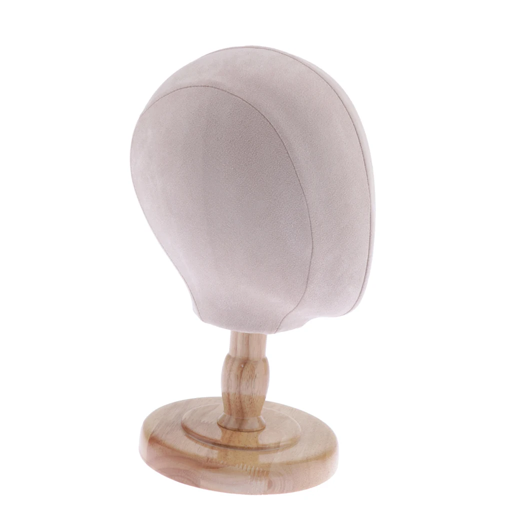 Cork Flocking Cloth Head Mannequin Manikin Wig Making Hat Display Styling Head with Wooden Stand - Beige