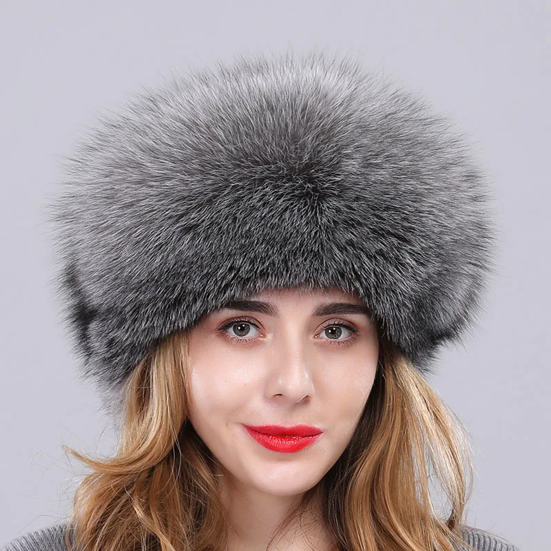 Новое поступление, зимняя женская шапка из натурального Лисьего меха, женские качественные меховые шапки-бомберы из натурального Лисьего меха - Цвет: SILVER FOX