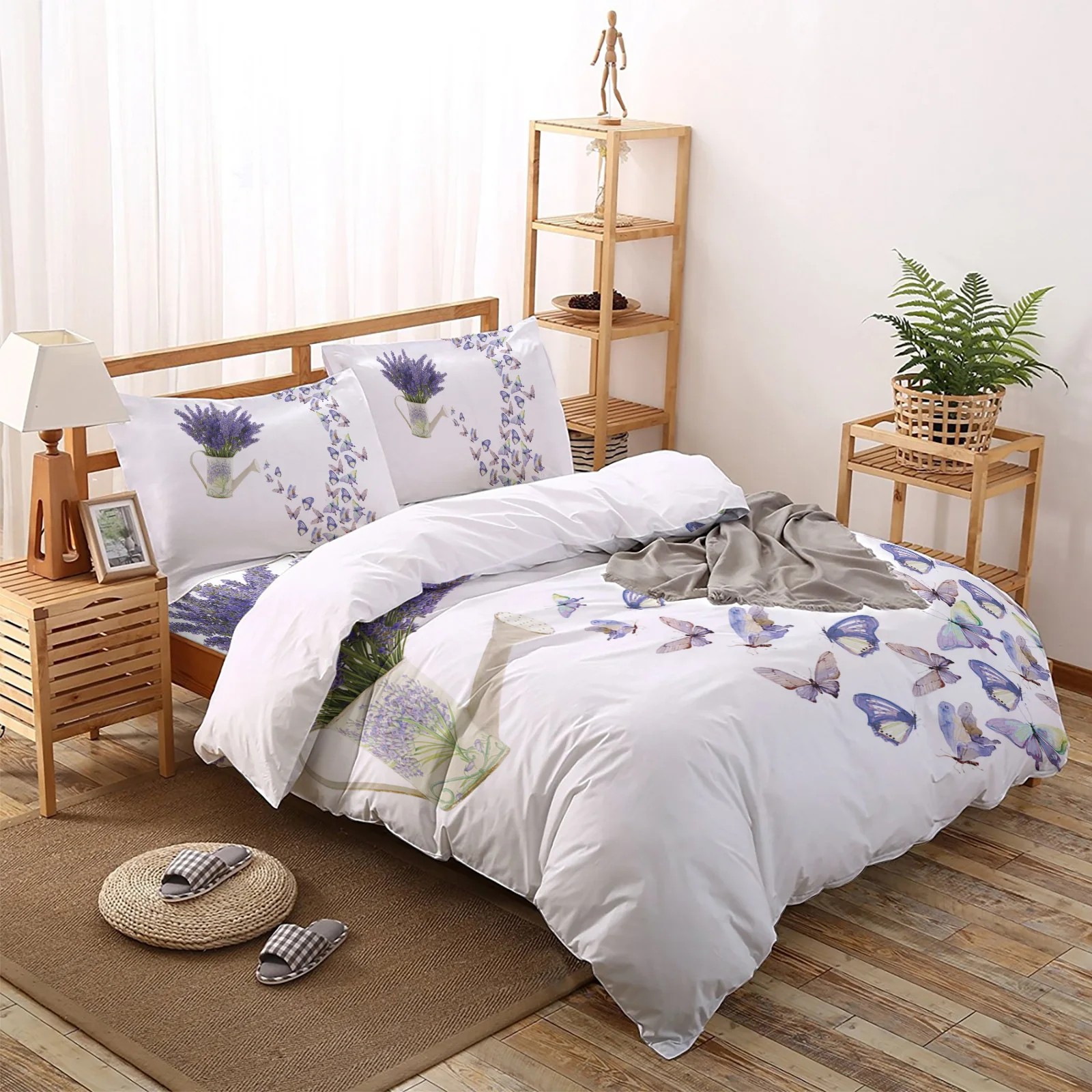 Purple Lavender Butterfly Print Comforter Bedding Set Duvet Cover Queen King Bed Home Housse De Couette Gift | Дом и сад
