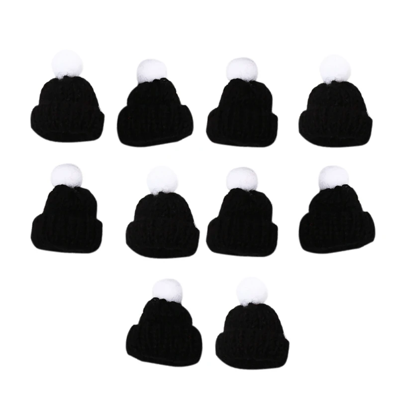 10 шт./лот шерстяная пряжа вязание мини-шляпы кепки Красочные DIY ремесло изготовления подвески ювелирные изделия - Цвет: BK