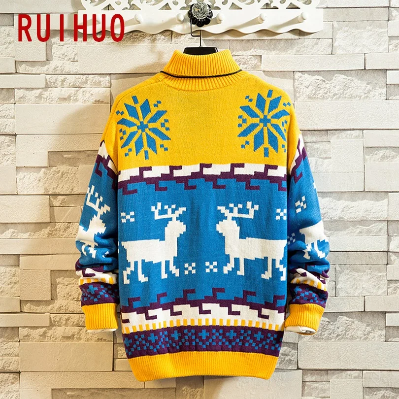 RUIHUO, Мужская водолазка с принтом оленя, зимний мужской свитер с высоким воротом, мужское зимнее пальто, Мужская водолазка, свитер, пуловер, XXXL, осень