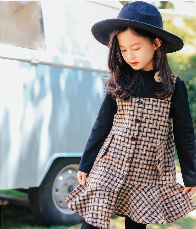 Elegant Designer Long Sleeve Dress Little Girl Autumn Winter Clothing