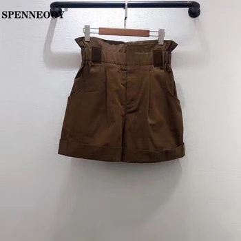 

SPENNEOOY Designer Custom Runway Female Summer Streetwear Fashion Brown Shorts Women Elastic High Waist Pocket Chic Loose Shorts