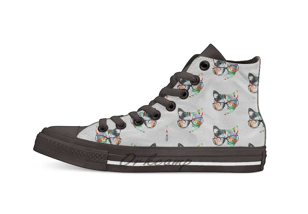 Hipster calico kitty cat дышащая Повседневная Высокая обувь на шнуровке холщовая Обувь Кеды Прямая
