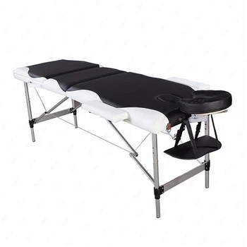 

3 Sections Spa Massage Tables Adjustable Folding Bed Folding Aluminum Tube SPA Bodybuilding Massage Table Black with White Edge
