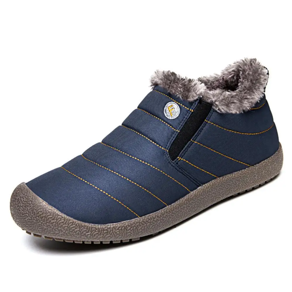 BAOLESEM Winter Snow Boots Man Ankle Boots Waterproof Fur Warming Snow Boots for Man Anti-skid Lightweight Snow Winter shoes - Цвет: Blue Low-6811