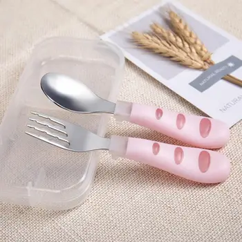 

100set 2pcs/lot Baby Feeding Spoon Fork Set Stainless Steel Toddler Infant Tableware Flatware Kids Cutlery with Ant-Dust Box