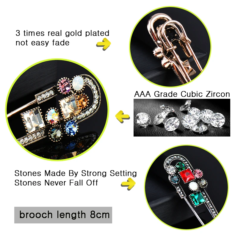 SINLEERY-broches cuadrados de cristal de Color Vintage para mujer, alfileres de circonita cúbica AAA, accesorios de joyería femeninos, regalos