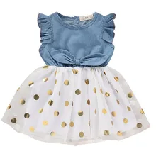 Платье принцессы с цветочным рисунком для маленьких девочек джинсовый кружевной фатиновый сарафан для маленьких детей