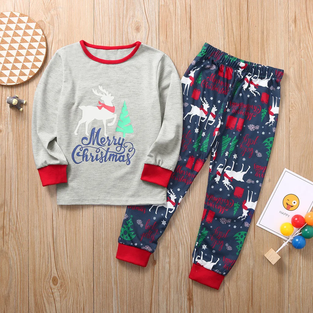 Рождественские Семейные пижамные комплекты; хлопковые повседневные домашние пижамы для родителей и детей; Одинаковая одежда для сна для мамы и дочки