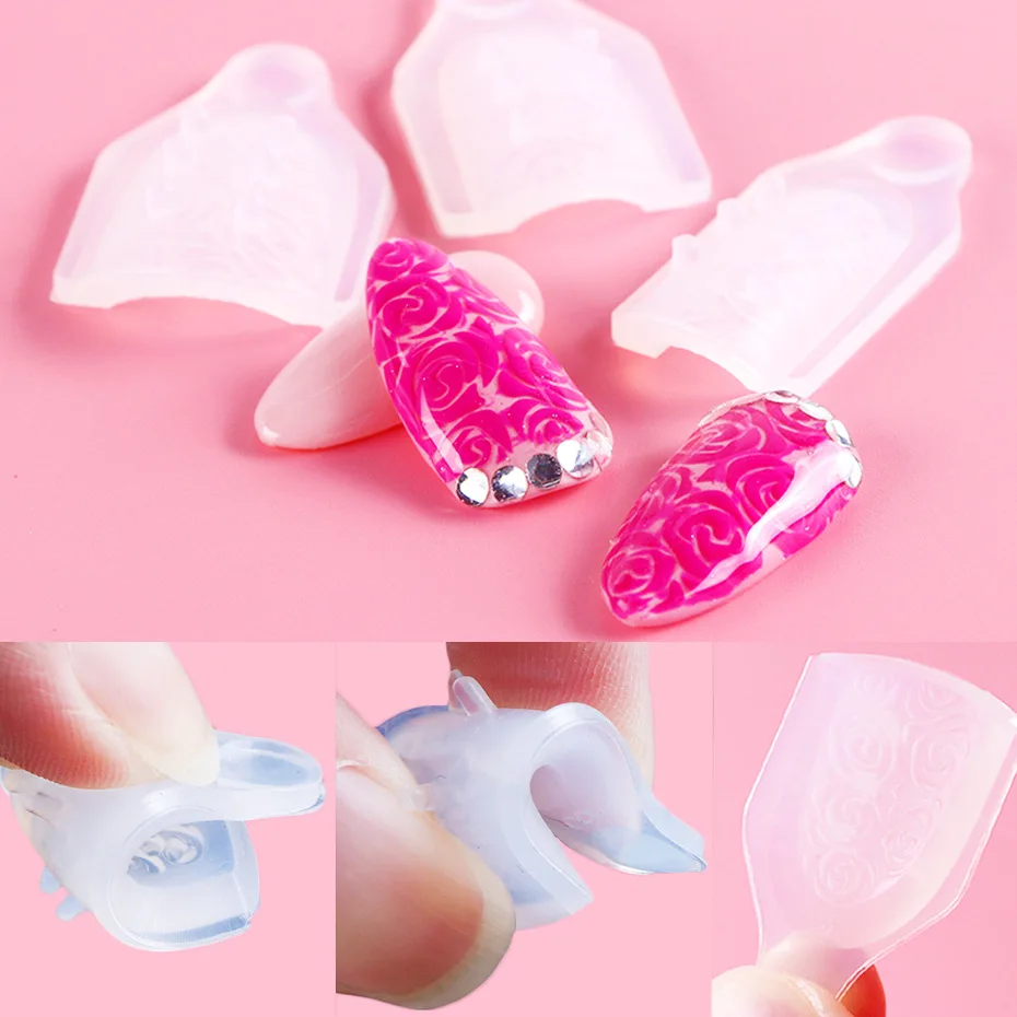 Angnya 3 шт DIY силиконовый Стэмпер для ногтей трафарет цветок Форма для чеканки УФ гель лак резьба 3D маркировка шаблон дизайн ногтей инструмент Декор
