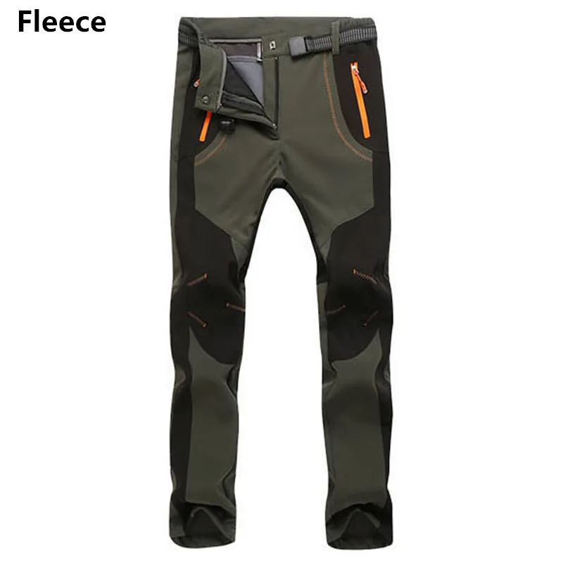 Army Green Fleece Осенне-зимние плотные флисовые штаны для женщин, повседневные Стрейчевые теплые водонепроницаемые ветрозащитные Мягкие штаны, спортивные штаны, походные брюки-карго - Цвет: Army Green Fleece