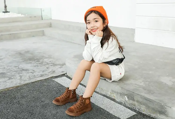 Kids Shoes Winter Fashion Girls Retro Black Martin Boots Boys British Style Shoes for Children Casual Booties