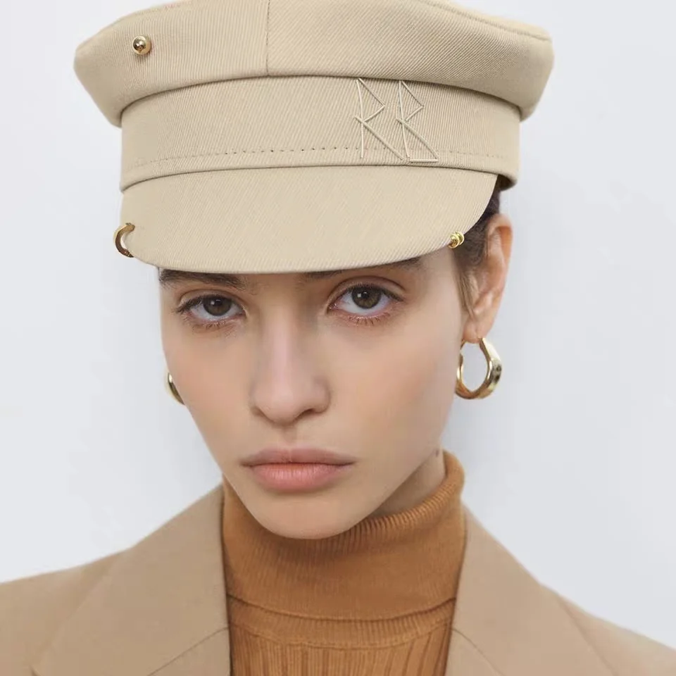 Spring Summer Caps with Earrings Women Newsboy Cap Letter Military Cap Visor