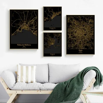 

Palma de Mallorca Spain Panama Paris France Pensacola USA Perm Russia map Canvas poster Painting Home Decoration Wall Art Decor
