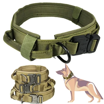 

Dog Collar Nylon Adjustable Military Tactical Dog Collars Durable Control Handle Protect Neck Outdoor Training Pet Dogs Collar