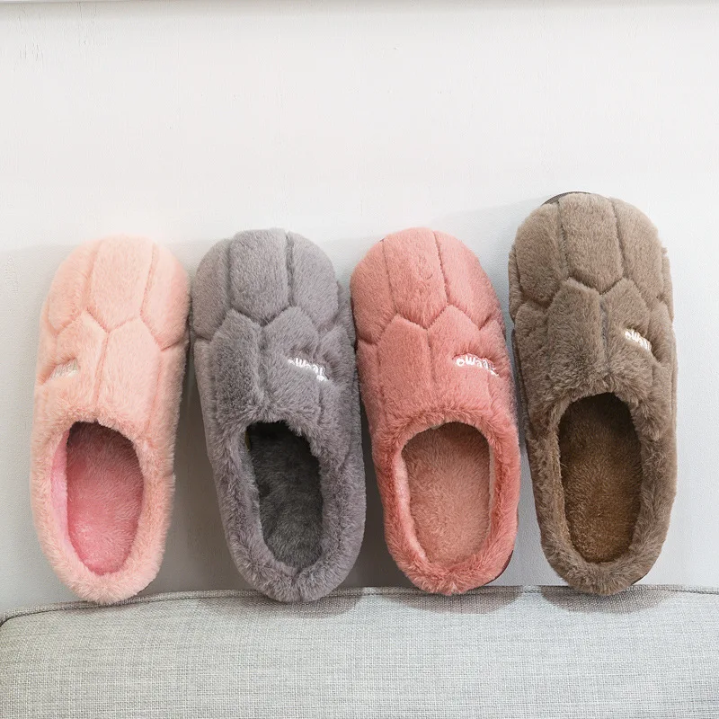 

Winter Warm Cotton Slippers bao hou gen Anti-slip Thick Bottomed Couples Slippers Faux Rabbit Fur plus Velvet Slipper