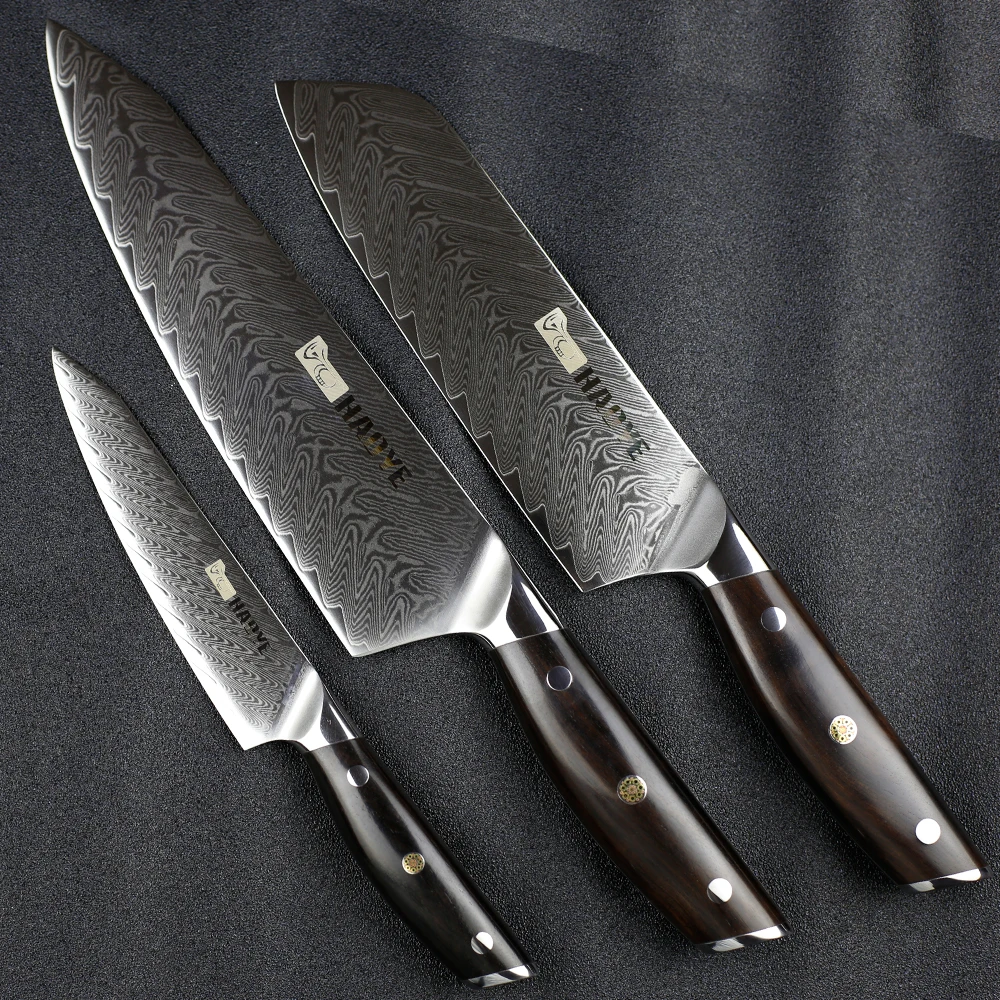 Набор кухонных ножей из 3 предметов, дамасский, японский, vg10, стальной нож шеф-повара, нож santoku, качественный острый, черное дерево, палисандр, ручка
