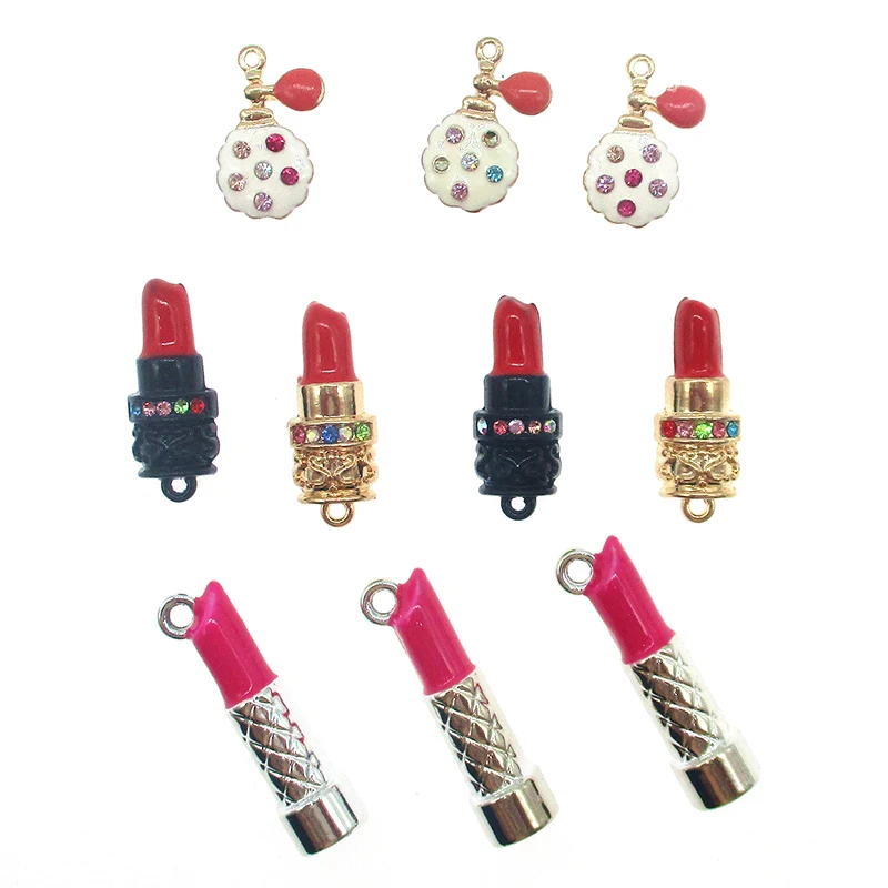 

10pcs/lot Enamel Perfume Bottle Lipstick Color rhinestones Charm For DIY Earrings Necklace Bracelet Jewelry Making Accessory New