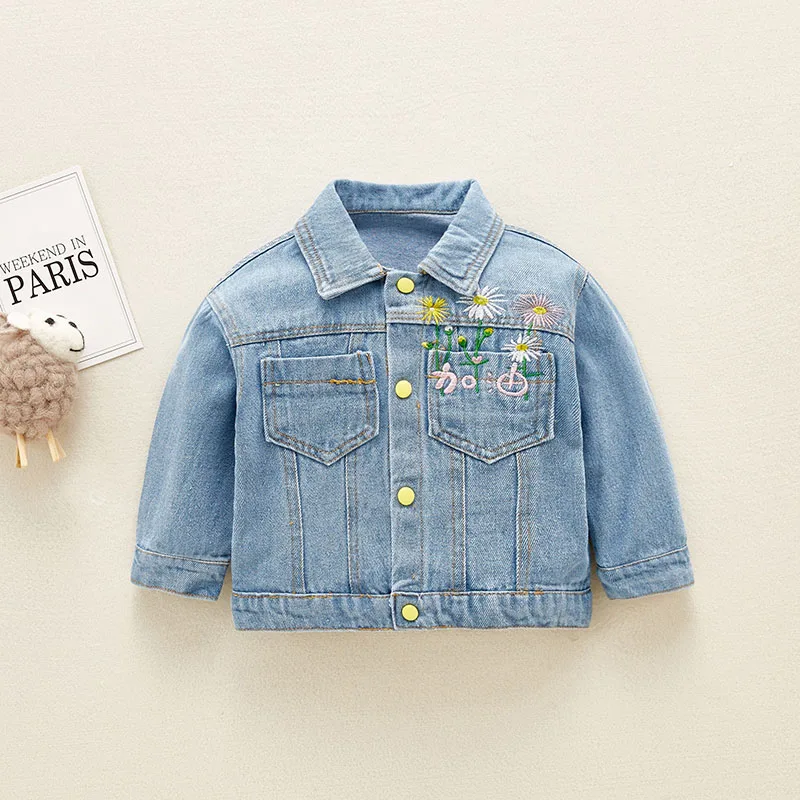 

Autumn Baby Girl Embroidered Flower Design Denim Jacket Coat Outdoor Long Sleeve Outerwear 0-4T#M