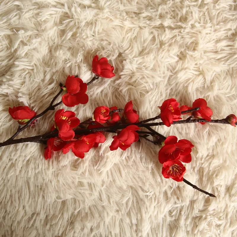 70 см Искусственный цветок сливы ветка шелк домашнее свадебное украшение цветок ветка искусственный цветок - Цвет: red