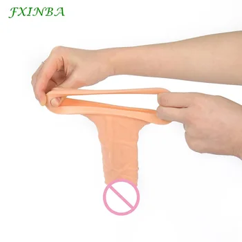 FXINBA 21cm Realistic Large Penis Sleeve Extender Large Reusable Penis Condom Delay Extension Sex Toy for Men Cock Enlarger 6