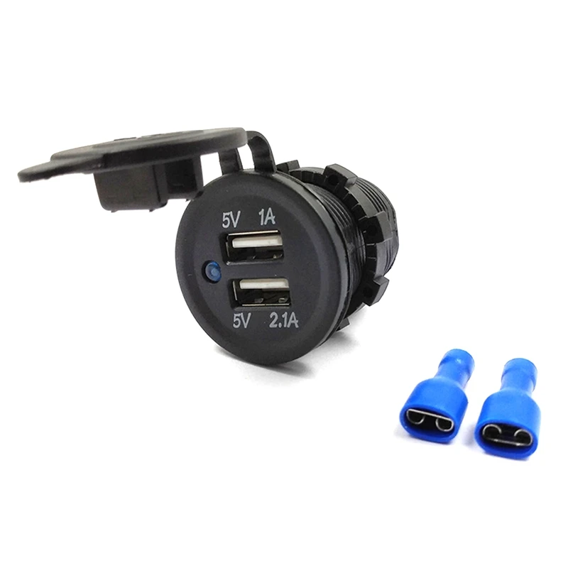 

Universial 12V/24V USB Twin Dual Power Motorcycle Boat Car's Cigarette Lighter Socket Plug Blue LED