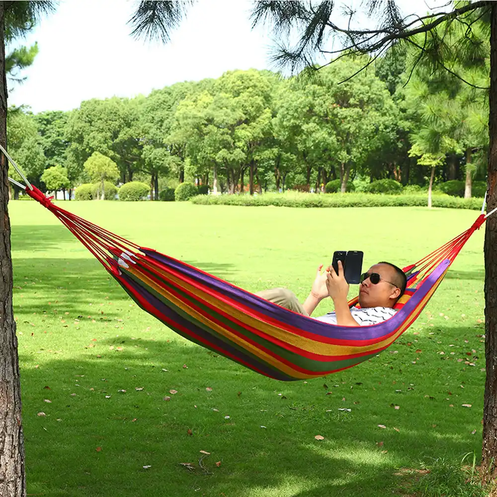 Camping Single Swing Hammock Bag Outdoor Garden Swing Bed Garden Backyard Traveling Beach Leisure Thickened Color Canvas Hammock Sleeping Bags Aliexpress