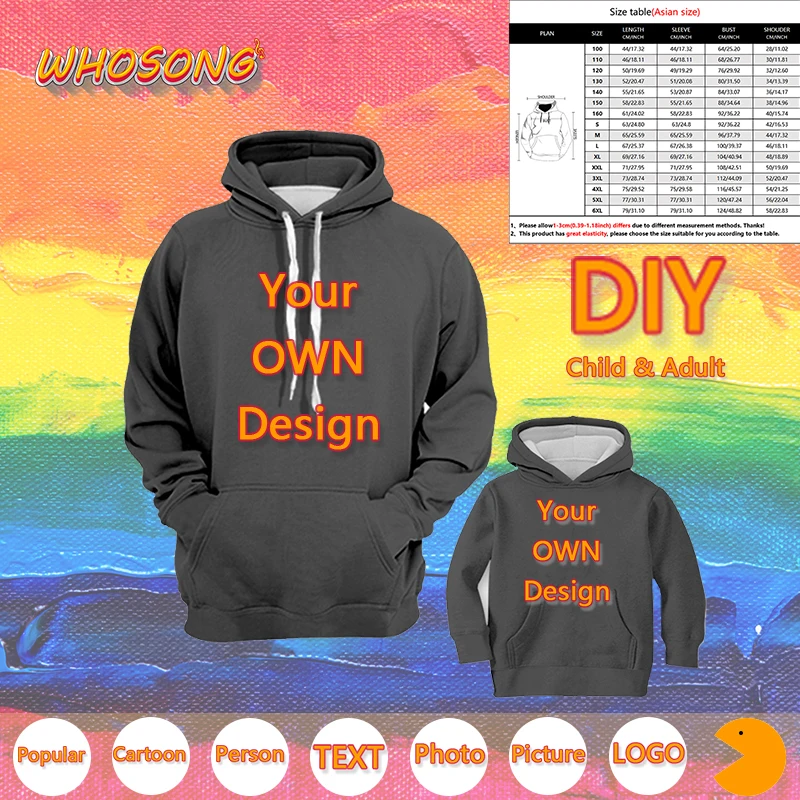 

DIY WHOSONG 3D Hoodies your own design logo picture photo text sweatshirt kids Adult unisex long sleeve pullover popular jacket