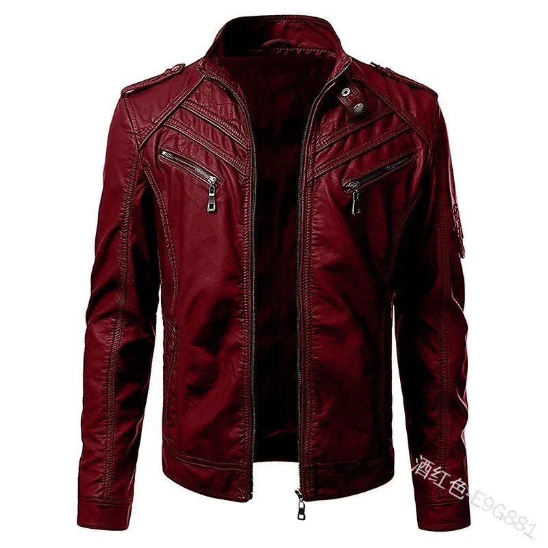 Autumn And Winter New Style Leather Coat Men's Ozhouzhan Hot Selling Solid Color Joint Stand Collar Jacket E9g881