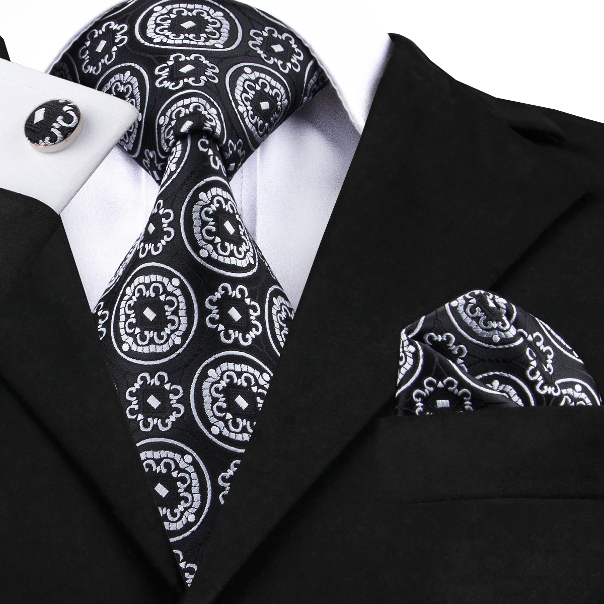 Hi-Tie 150 см мужской галстук серый шелк галстуки для мужчин роскошные цветочные Handky Запонки Набор модный дизайнерский бизнес Свадебный галстук