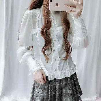 

Fashion Womens Tops and Blouses Solid Ladies Tops with Mini Skirt White Black Blouse Women 2020 New Lace Sweet Women Shirts