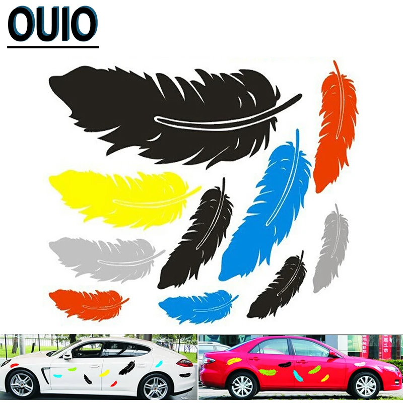 

Mixed Size Car Stickers Side Body DIY Waterproof Red Black White Feather Decal Motorcycle Auto Door Mirror Scratch Cover Decals