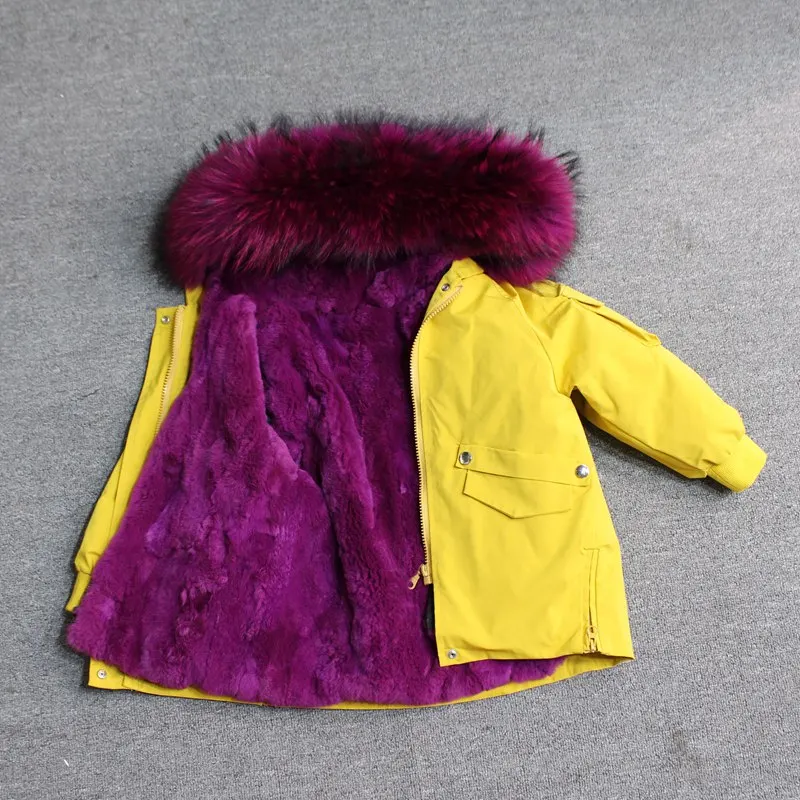 Для маленьких мальчиков детская зимняя куртка, детская куртка-пуховик для девочек зимняя куртка для детей в Зимняя куртка для девочек и мальчиков детские линией натурального меха кролика, парка, пальто - Цвет: yellow rose fur